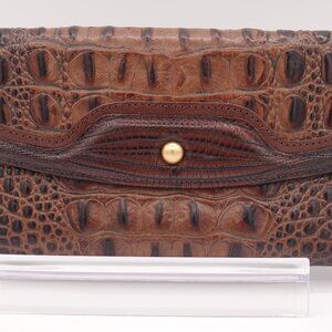 Set of 2 Brahmin Croc Crocodile Leather Wallet Clutch w/Long Bi-Fold Wallet Set